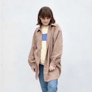 ATELIER DELPHINE OVERSIZED OVERLAY FLANNEL
SHIRT- Taupe